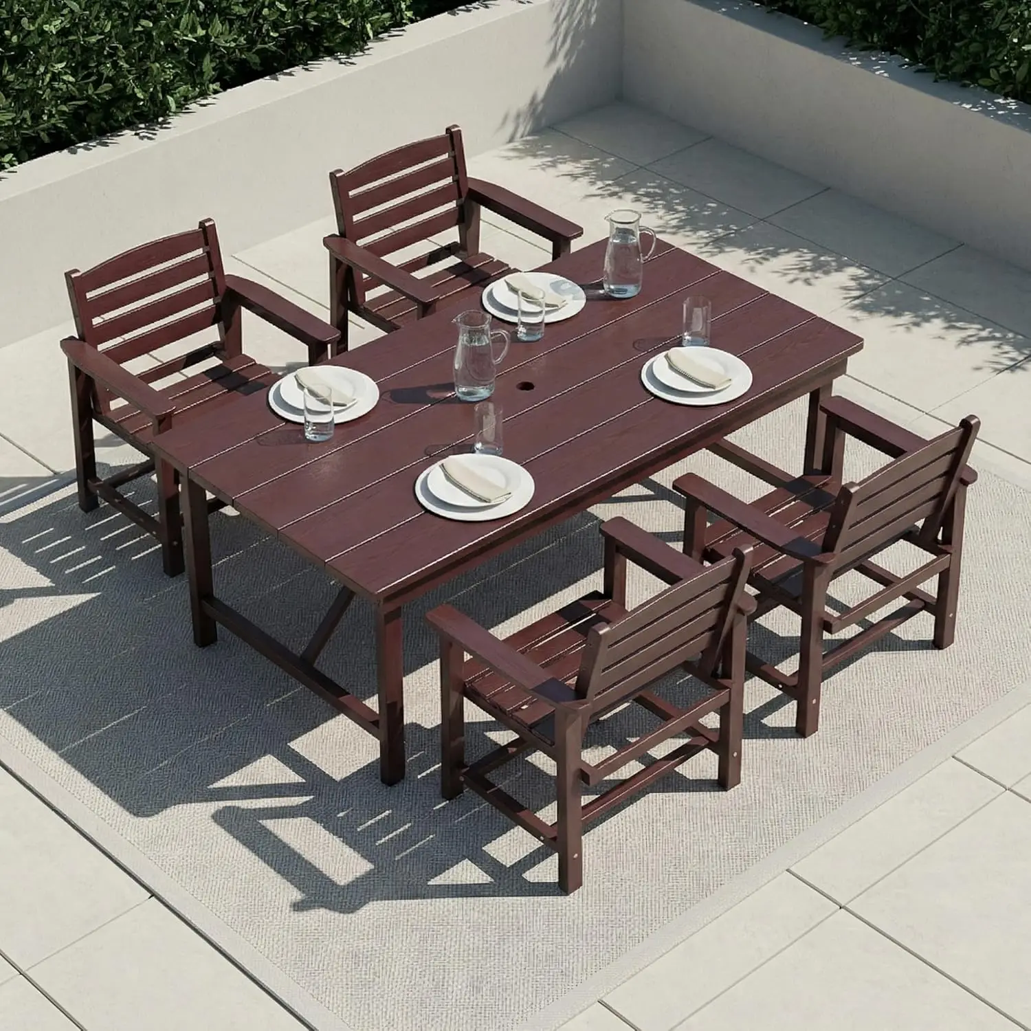 5 Piece HDPE Patio Dining Set Table with Umbrella Hole 4 All Weather Chairs for Lawn Garden Backyard Poolside, Customized
5 Piece HDPE Patio Dining Set Table with Umbrella Hole 4 All Weather Chairs for Lawn Garden Backyard Poolside, Customized