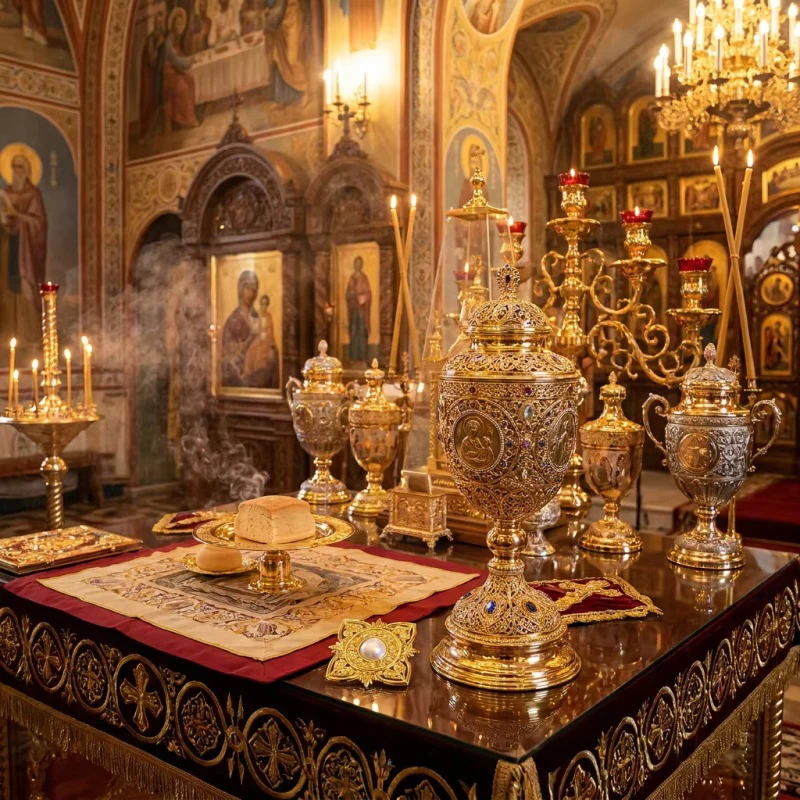 Orthodox Altar Set Gold Icon Plate with Liturgical Bread and Ornate Square Ornament in Gift Box Byzantine Religious Home Decor
Orthodox Altar Set Gold Icon Plate with Liturgical Bread and Ornate Square Ornament in Gift Box Byzantine Religious Home Decor