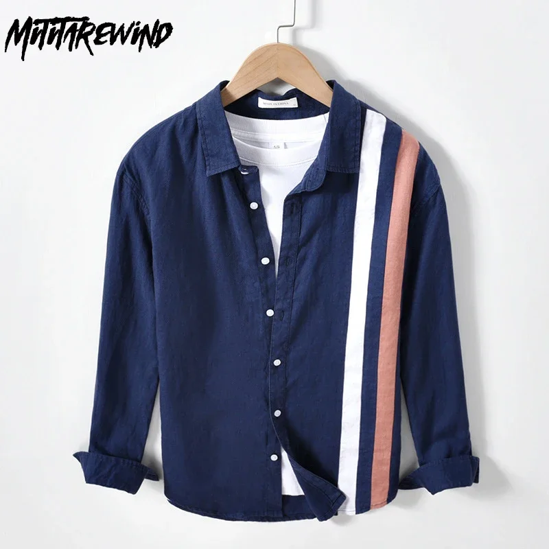 Летние рубашки из 100% нижнего белья, мужские корейские модные мужские рубашки с длинным рукавом, квадратные свежие полосатые дизайнерские рубашки, повседневные дышащие топы 
Летние рубашки из 100% нижнего белья, мужские корейские модные мужские рубашки с длинным рукавом, квадратные свежие полосатые дизайнерские рубашки, повседневные дышащие топы