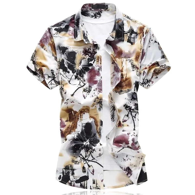 Chinese Ink Painting Print Short-sleeved Shirts Men's Summer Single-breasted Button-down Collar stretch Shirt, Asian Size M-7XL.
Chinese Ink Painting Print Short-sleeved Shirts Men's Summer Single-breasted Button-down Collar stretch Shirt, Asian Size M-7XL.