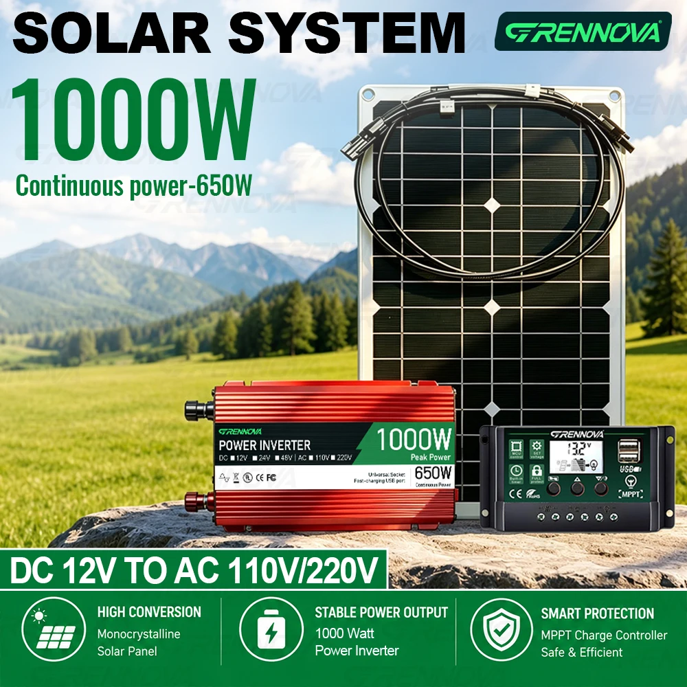 Solar System Kit 80W Panel 60A Controller Inverter (Peak 1000W Continuous 650W) 12V To 110V 220V for Small Homes Weekend Camping
Solar System Kit 80W Panel 60A Controller Inverter (Peak 1000W Continuous 650W) 12V To 110V 220V for Small Homes Weekend Camping