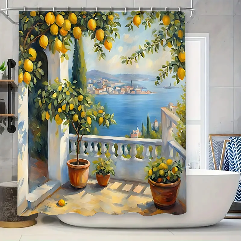 Mediterranean Lemon Garden Shower Curtain, Coastal Villa View Design, Waterproof Bath Liner for Home Decor, Cozy Bathroom Idea
Mediterranean Lemon Garden Shower Curtain, Coastal Villa View Design, Waterproof Bath Liner for Home Decor, Cozy Bathroom Idea