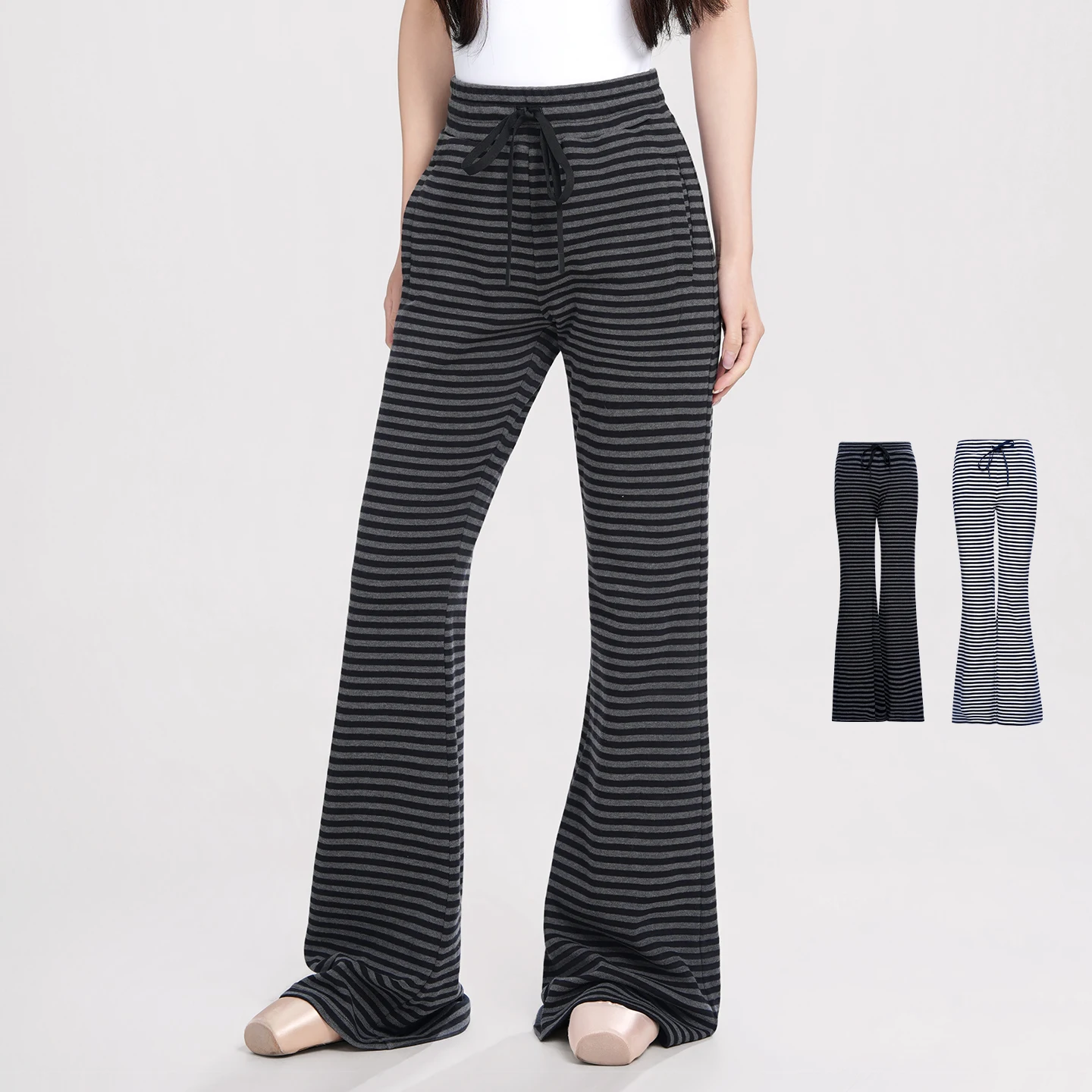 Women Dance Knitted Striped Trousers High-waisted Flared Pants Bell-bottom Pants Classical Dancing Practice Lace-up Pants
Women Dance Knitted Striped Trousers High-waisted Flared Pants Bell-bottom Pants Classical Dancing Practice Lace-up Pants