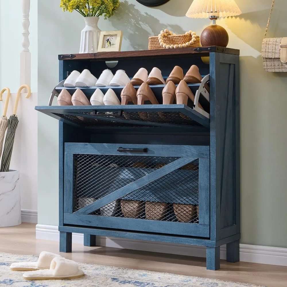 Shoe Cabinet with 2 Flip Drawers, Farmhouse Shoe Storage Cabinet with Mesh Doors and Adjustable Shelves, Rustic Wooden Shoe Org
Shoe Cabinet with 2 Flip Drawers, Farmhouse Shoe Storage Cabinet with Mesh Doors and Adjustable Shelves, Rustic Wooden Shoe Org