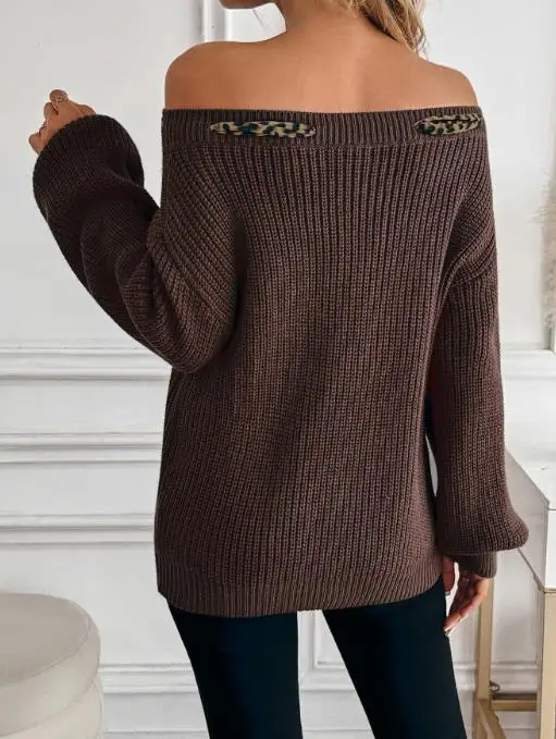 Solid Color One Neck Leopard Print Lace Up Slim Knit Top for Autumn and Winter Women's Fashionable and Personalized Knit Sweater
Solid Color One Neck Leopard Print Lace Up Slim Knit Top for Autumn and Winter Women's Fashionable and Personalized Knit Sweater