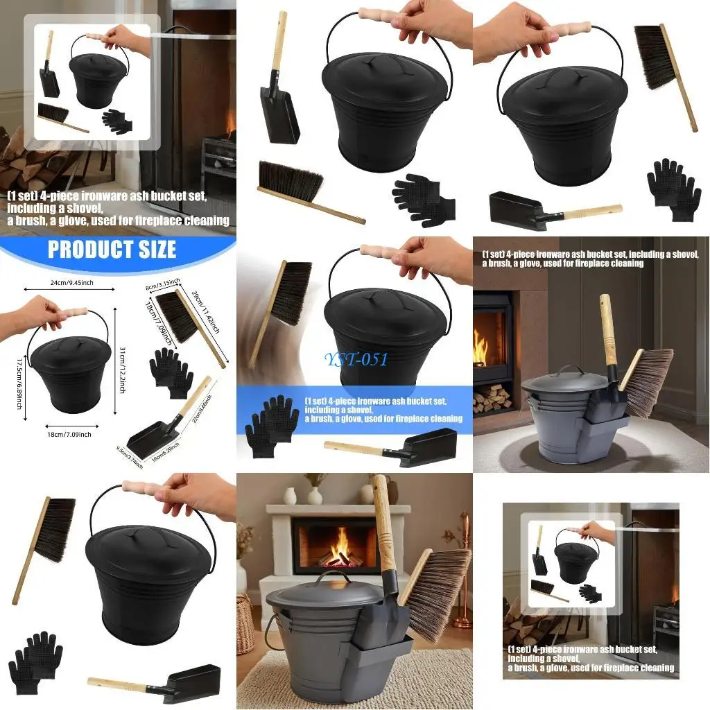 E15A Galvanized Irons Fireplaces Tool Set Heat Resistant Bucket Shovel Brush Gloves For Ashes Collection Transport
E15A Galvanized Irons Fireplaces Tool Set Heat Resistant Bucket Shovel Brush Gloves For Ashes Collection Transport