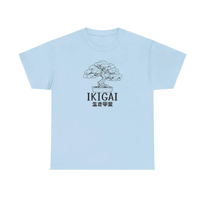 IKIGAI, concept of happiness and fulfilled life, gift idea Japan fans T-shirt with typical bonsai tree print for traveling frien
IKIGAI, concept of happiness and fulfilled life, gift idea Japan fans T-shirt with typical bonsai tree print for traveling frien