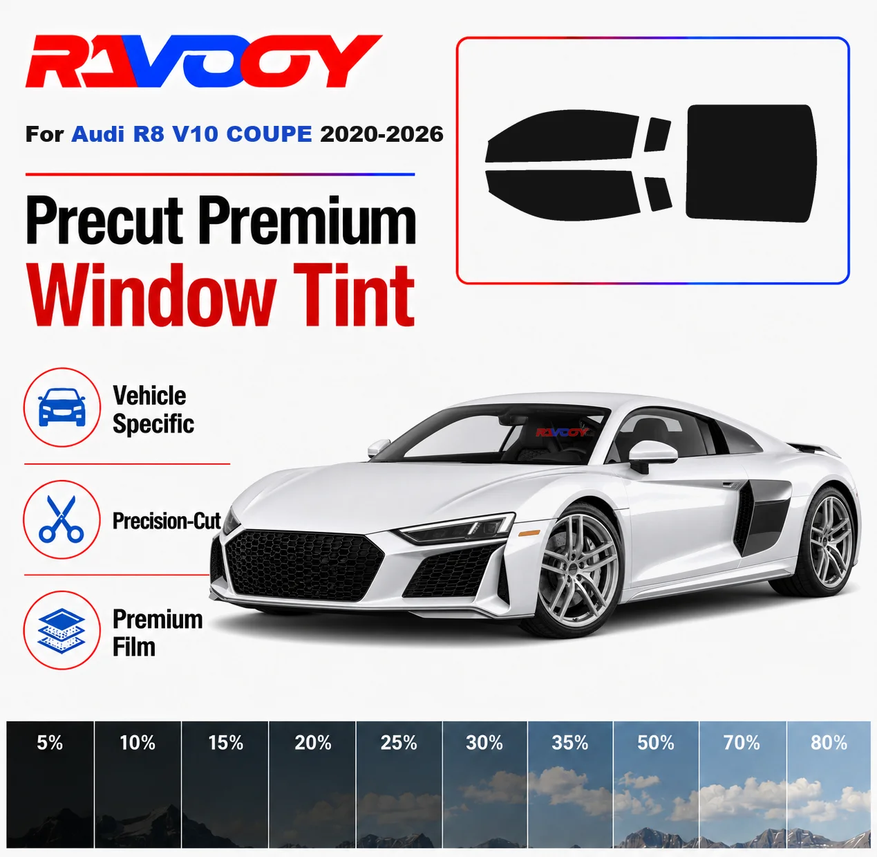 Premium Precut Window Tint Kit Front Rear Windows Rear Windshield For Audi R8 V10 COUPE 2020-2026 Complete Set Nano Ceramic Film
Premium Precut Window Tint Kit Front Rear Windows Rear Windshield For Audi R8 V10 COUPE 2020-2026 Complete Set Nano Ceramic Film