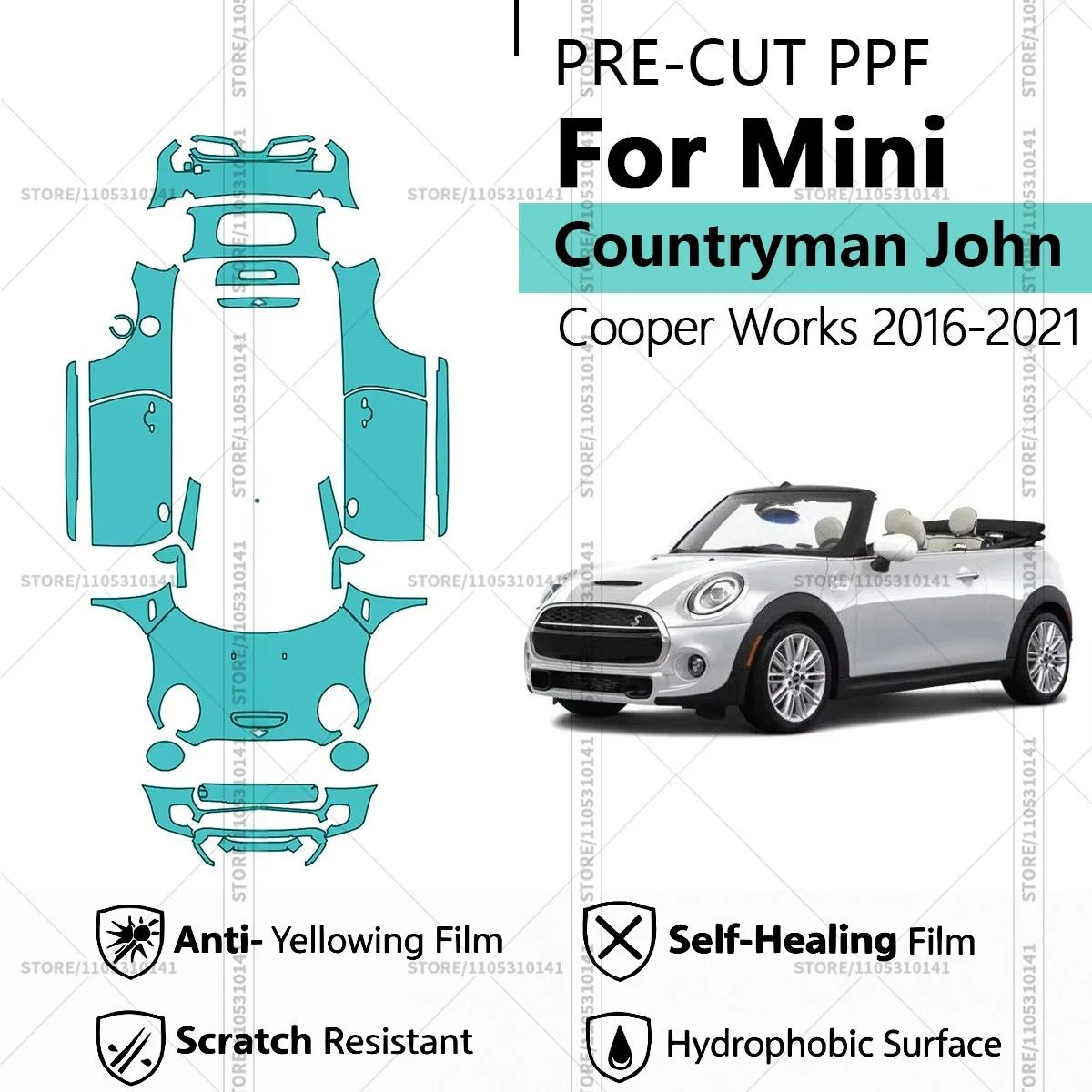 Pre-Cut Paint Protection Film PPF Transparent Car Film Automotive PPF For Mini Convertible John Cooper Works 2016-2021
Pre-Cut Paint Protection Film PPF Transparent Car Film Automotive PPF For Mini Convertible John Cooper Works 2016-2021