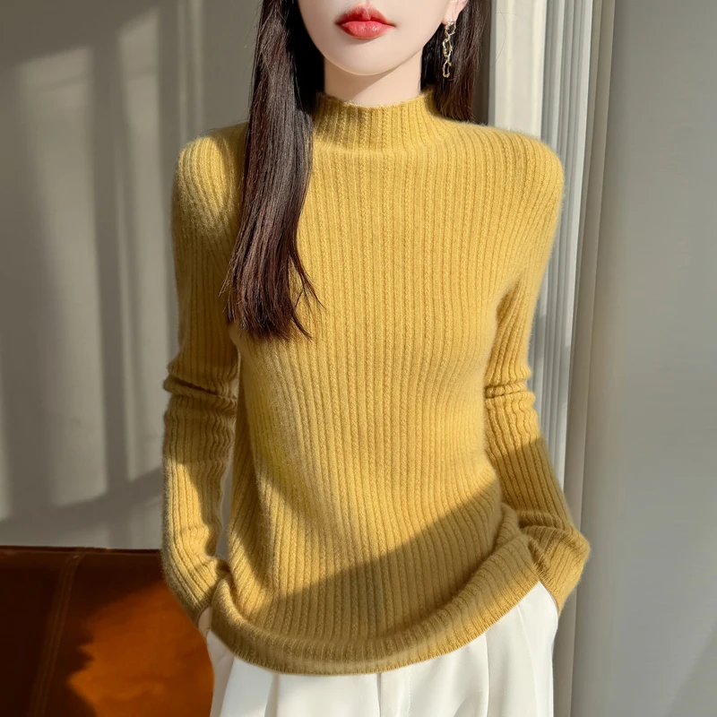 Women Slim Sweater Mock-neck Pullover Autumn Winter 100% Merino Wool Basic Solid Knitwear Feamle Clothing Bottom Shirt Tops
Women Slim Sweater Mock-neck Pullover Autumn Winter 100% Merino Wool Basic Solid Knitwear Feamle Clothing Bottom Shirt Tops