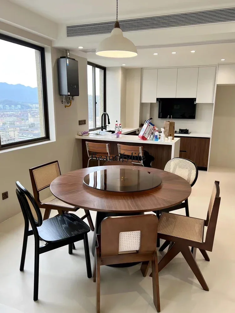 yj32 Nordic solid wood round dining table household glass turntable dining table modern simple black walnut
yj32 Nordic solid wood round dining table household glass turntable dining table modern simple black walnut