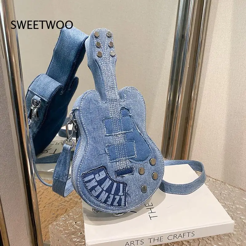 Novelty Guitar Shaped Denim Crossbody Bag Letter Patch Decor Adjustable Strap Mini Zipper Shoulder Bag for Street Trendy Outfit
Novelty Guitar Shaped Denim Crossbody Bag Letter Patch Decor Adjustable Strap Mini Zipper Shoulder Bag for Street Trendy Outfit