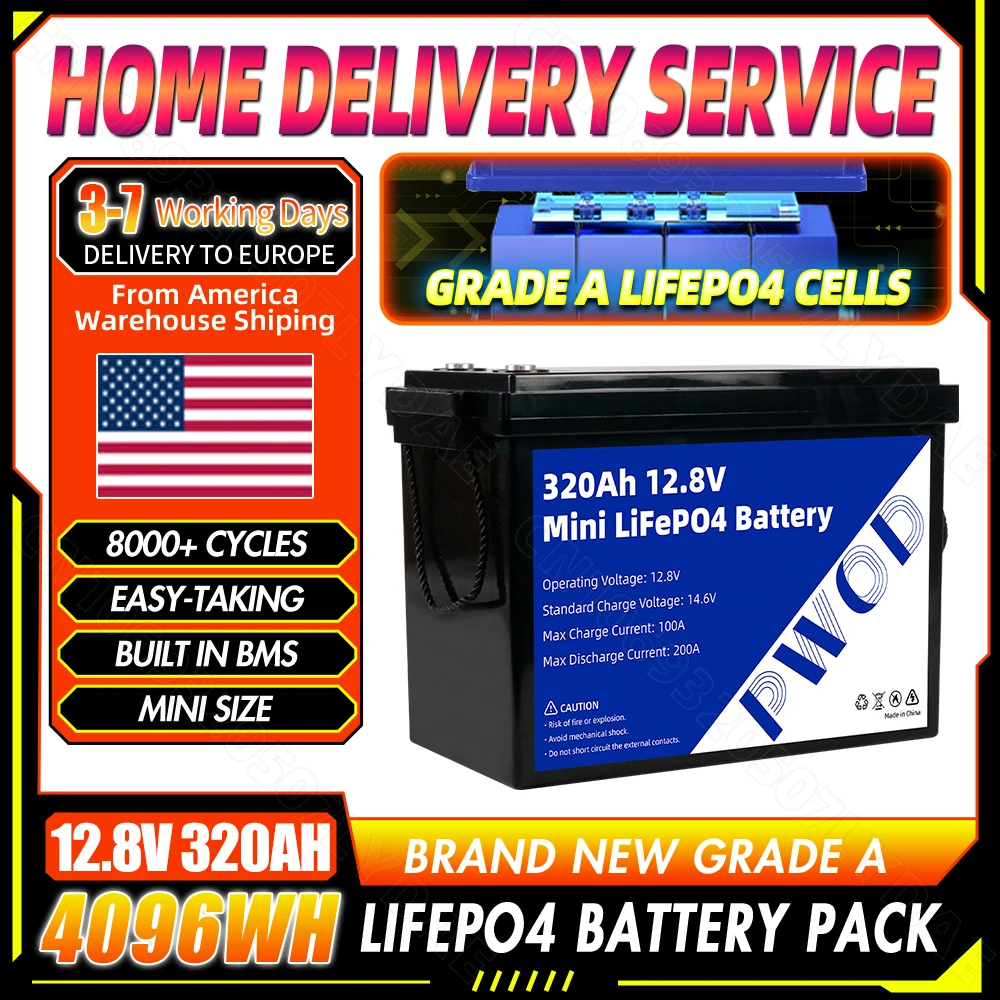 PWOD 12V 320Ah Lifepo4 Battery Pack 12.8V Built In 200A BMS Lithium Iron Phosphate Rechargeable Cells For Solar Camping US STOCK
PWOD 12V 320Ah Lifepo4 Battery Pack 12.8V Built In 200A BMS Lithium Iron Phosphate Rechargeable Cells For Solar Camping US STOCK