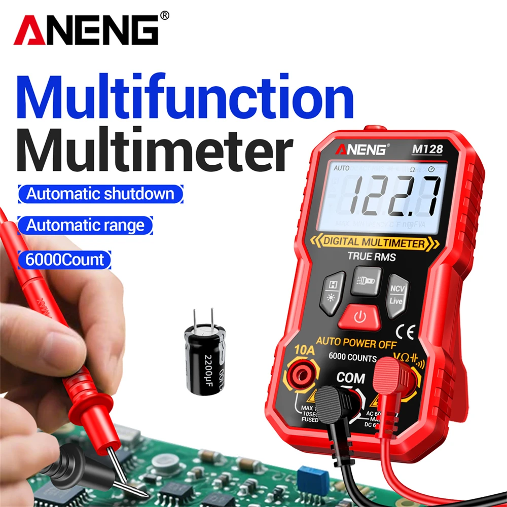 Portable Mini Multimeter AC/DC Current Electrician Tester ANENG M128 Smart NCV Voltage Induction Multifunction 6000 Counts Tools
Portable Mini Multimeter AC/DC Current Electrician Tester ANENG M128 Smart NCV Voltage Induction Multifunction 6000 Counts Tools