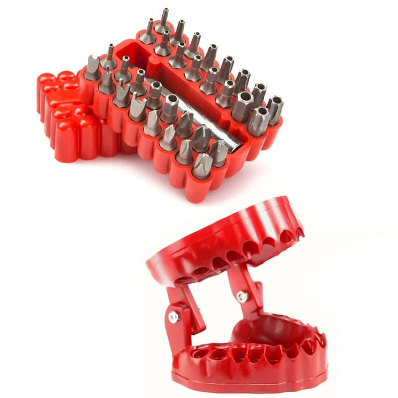 Denture Screwdriver Bit Organizer Holder With Magnetic Base,Drill Bit Holder With 32Pcs Bits And 1 Extension Socket
Denture Screwdriver Bit Organizer Holder With Magnetic Base,Drill Bit Holder With 32Pcs Bits And 1 Extension Socket