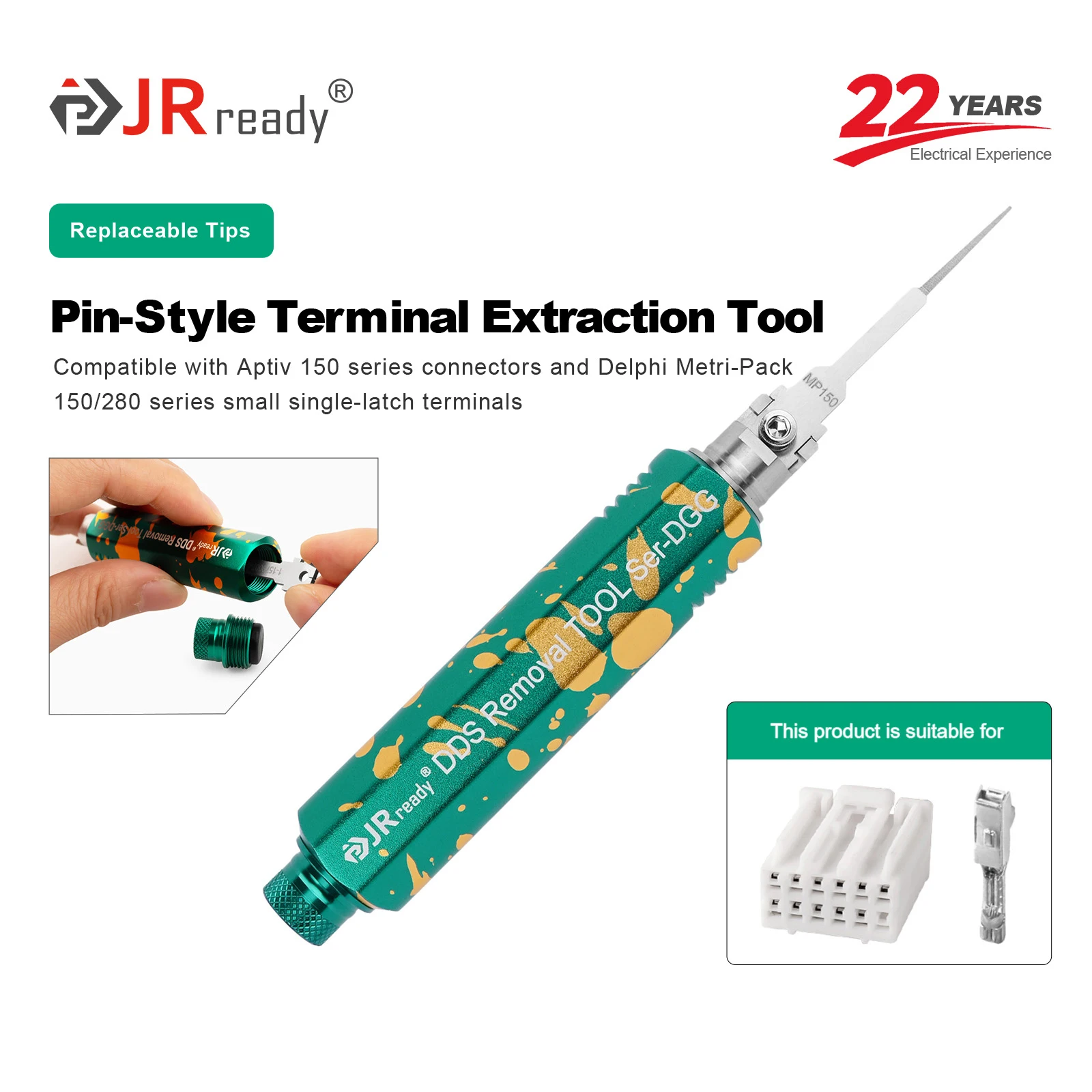 JRready JRDDS-MP150-01 Single-Pin Terminal Extraction Tool for Aptiv 150 series connectors, Metri-Pack 150/280 series
JRready JRDDS-MP150-01 Single-Pin Terminal Extraction Tool for Aptiv 150 series connectors, Metri-Pack 150/280 series