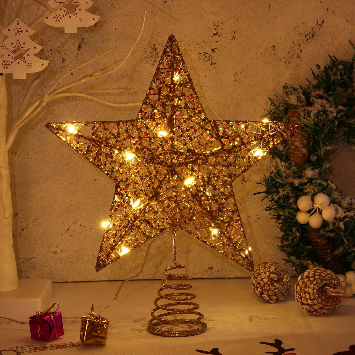 25x30cm Christmas Tree Topper Star Warm LED Lights Golden Rustproof Iron Art Decoration for Holiday Party Home Bar Kids Gift
25x30cm Christmas Tree Topper Star Warm LED Lights Golden Rustproof Iron Art Decoration for Holiday Party Home Bar Kids Gift