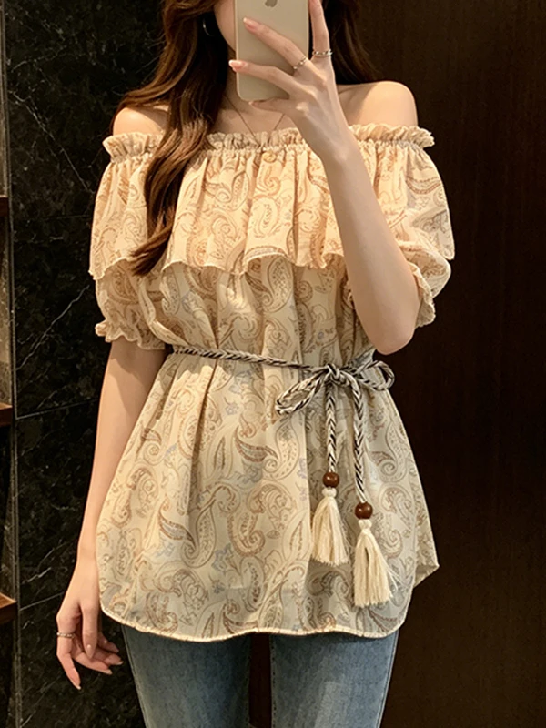 Summer 2026 Women's Retro Print Shirt with Belt Short Sleeve Waist Cinched Wooden Bows Versatile plus Size Casual Top
Summer 2026 Women's Retro Print Shirt with Belt Short Sleeve Waist Cinched Wooden Bows Versatile plus Size Casual Top