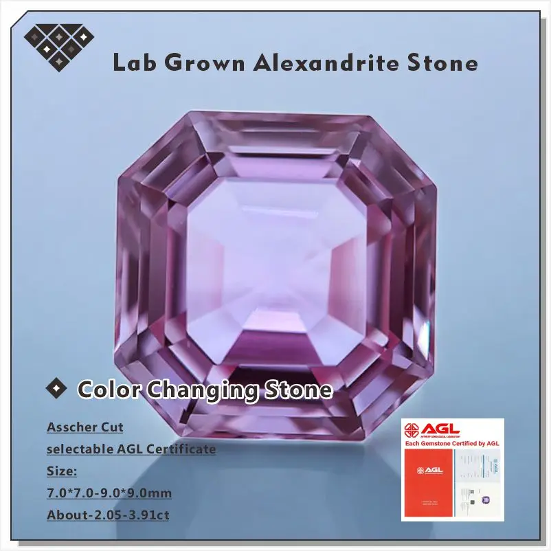 Lab Grown Alexandrite Stone Asscher Cut change from Green to Purple Selectable AGL Certificate
Lab Grown Alexandrite Stone Asscher Cut change from Green to Purple Selectable AGL Certificate