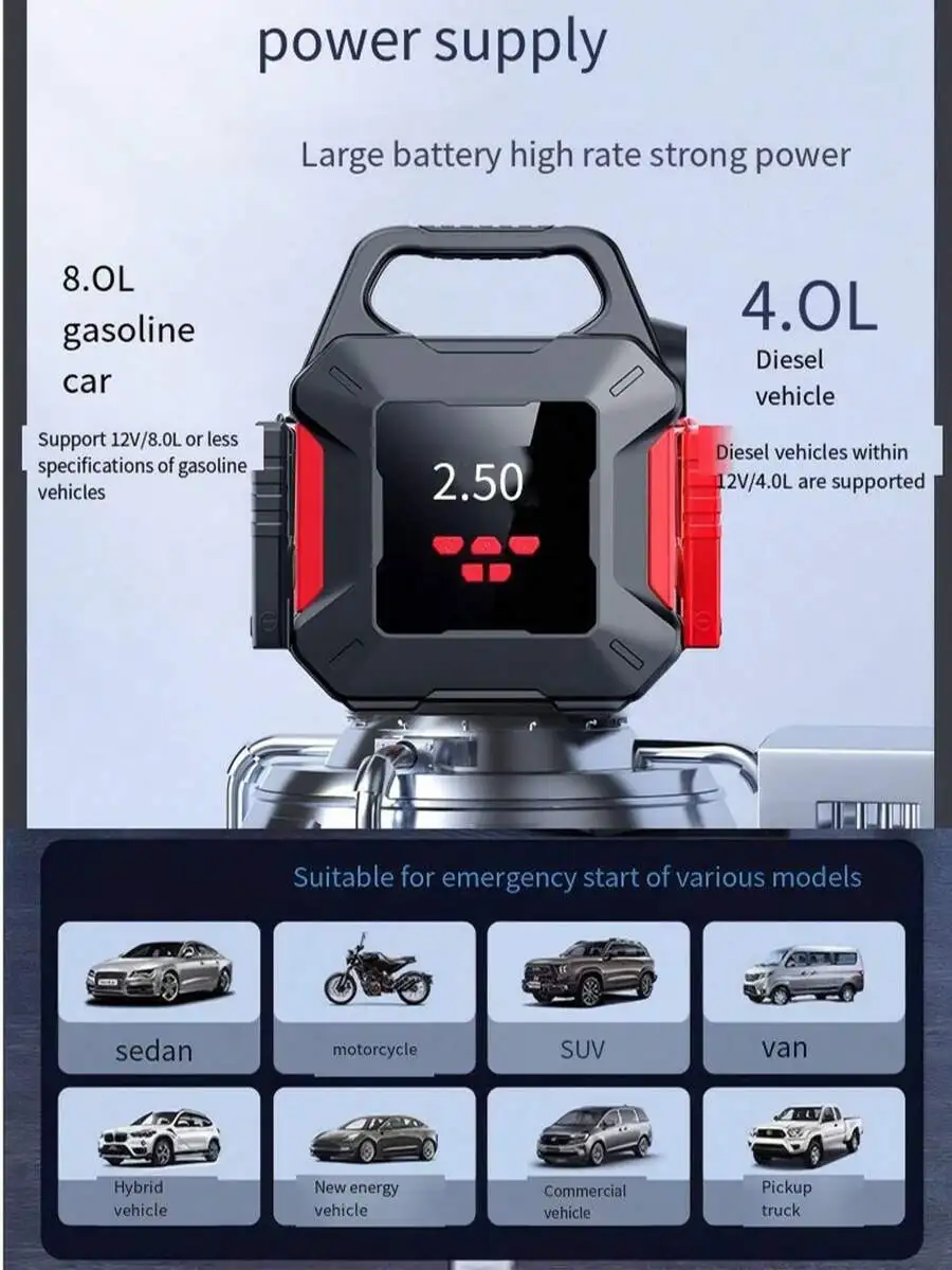 2-In-1 Car Jump Starter With Air Compressor 600A Peak 150PSI 12V Battery Charger Power Bank Emergency LED Light
2-In-1 Car Jump Starter With Air Compressor 600A Peak 150PSI 12V Battery Charger Power Bank Emergency LED Light