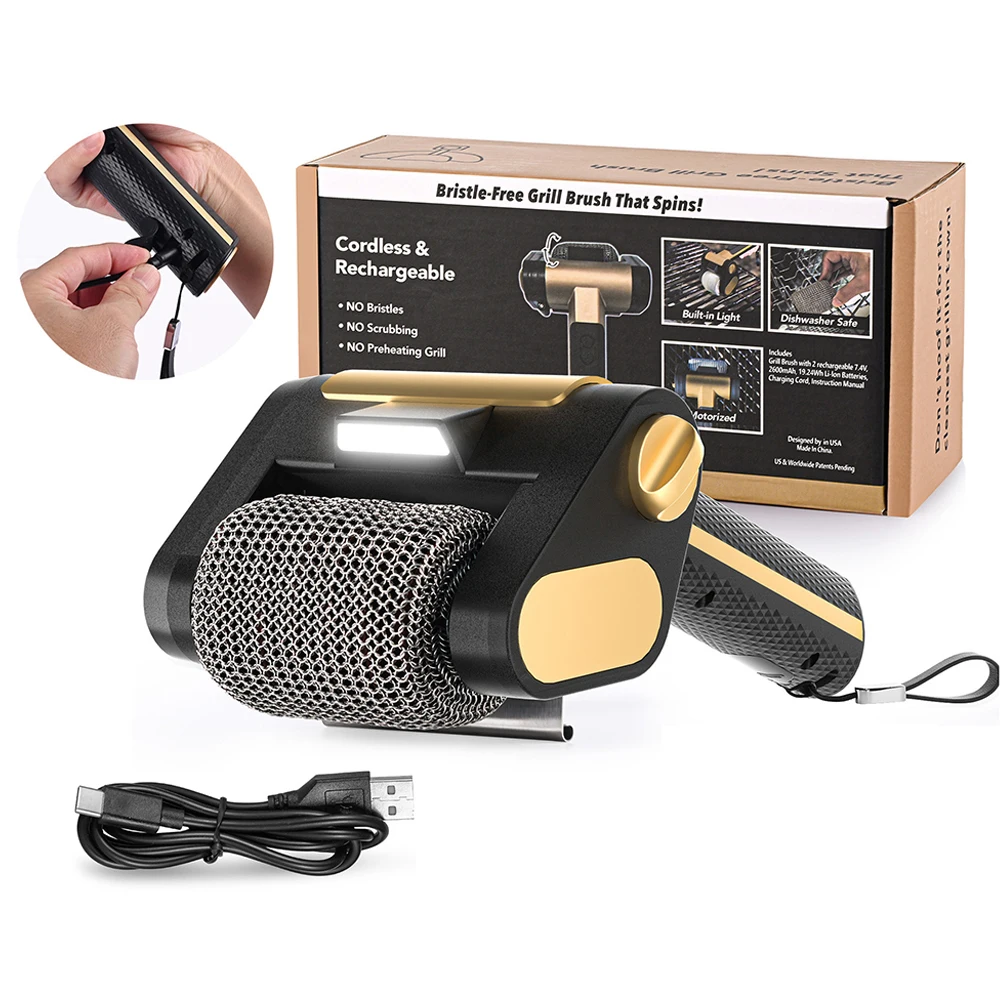 Electric Grill Brush Rechargeable with LED Light 304 Stainless Steel Replaceable Heads Cordless BBQ Grill Cleaner for Barbecue
Electric Grill Brush Rechargeable with LED Light 304 Stainless Steel Replaceable Heads Cordless BBQ Grill Cleaner for Barbecue
