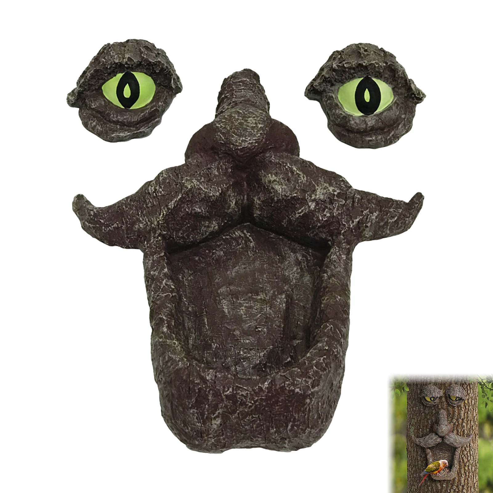 Bird Feeder Resin Outdoor Bird Feeder Tree Face Design with Fluorescent Eyes Garden Decor for Yard Patio Bird Watching Use
Bird Feeder Resin Outdoor Bird Feeder Tree Face Design with Fluorescent Eyes Garden Decor for Yard Patio Bird Watching Use
