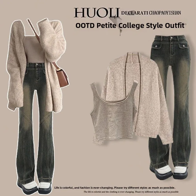 Spring Summer Knitted Sweater Jacket And Denim Crop Top Three Piece Set Fashionable Casual Wear for Young Women
Spring Summer Knitted Sweater Jacket And Denim Crop Top Three Piece Set Fashionable Casual Wear for Young Women