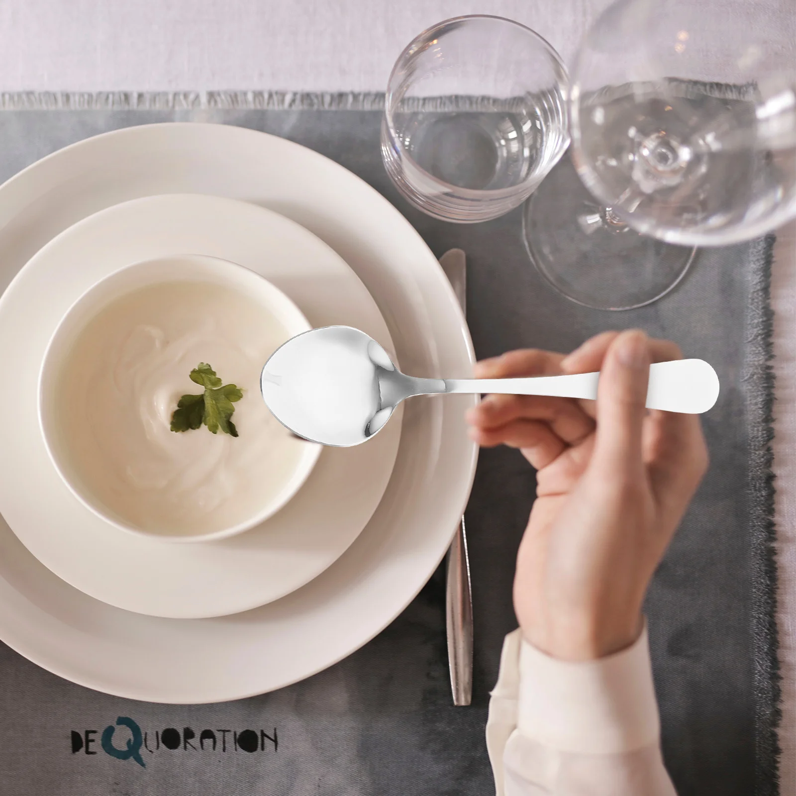 6Pcs Stainless Steel Soup Spoons Multipurpose Kitchen Essentials Safe for Soup Rice and Desserts Mixing Spoons
6Pcs Stainless Steel Soup Spoons Multipurpose Kitchen Essentials Safe for Soup Rice and Desserts Mixing Spoons