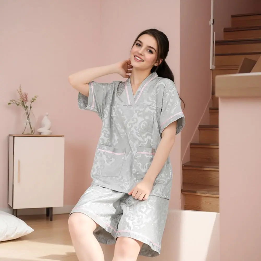 Soft V-Neck Sweat Steamed Clothings Unisex Striped Short Sleeve Pajamas Floral Loose Sauna Specific Clothing Home
Soft V-Neck Sweat Steamed Clothings Unisex Striped Short Sleeve Pajamas Floral Loose Sauna Specific Clothing Home