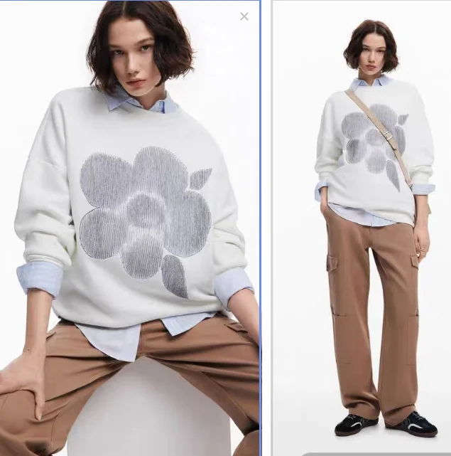 Foreign trade original single Spanish autumn new fashion round neck embroidery big flowers loose casual hoodie
Foreign trade original single Spanish autumn new fashion round neck embroidery big flowers loose casual hoodie