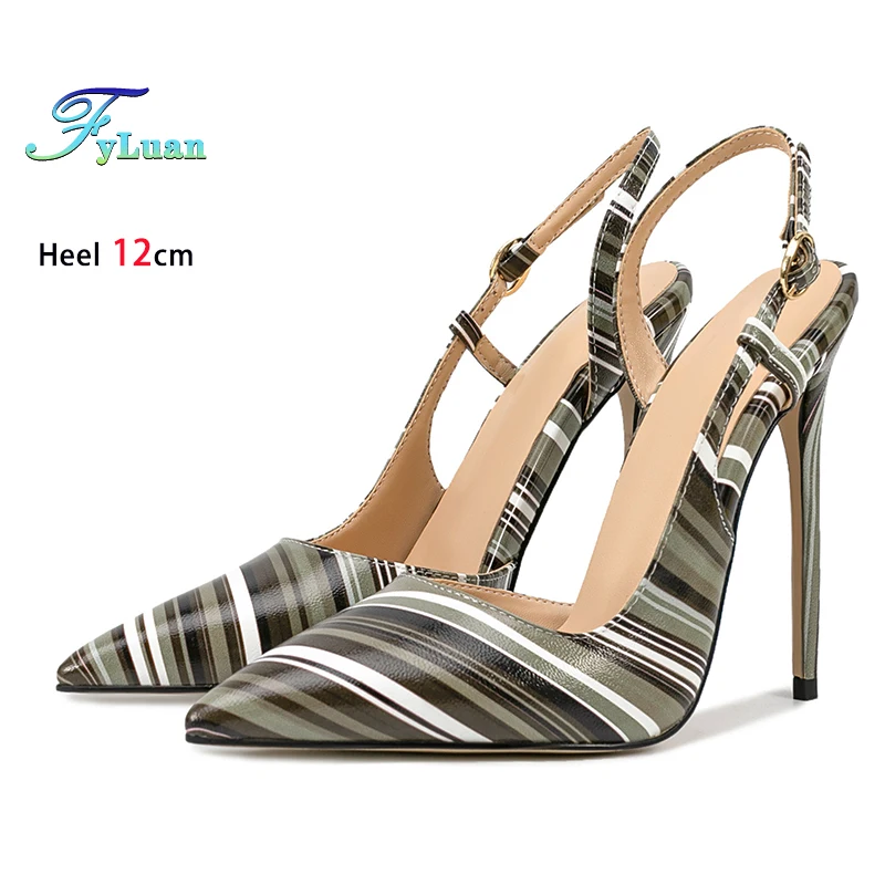 Women Pointed Thin High Heels 12CM Stripe Print Slingback Sandals Summer Office Shoes Sexy Side Empty Elegant Ladies Pumps 35-46
Women Pointed Thin High Heels 12CM Stripe Print Slingback Sandals Summer Office Shoes Sexy Side Empty Elegant Ladies Pumps 35-46