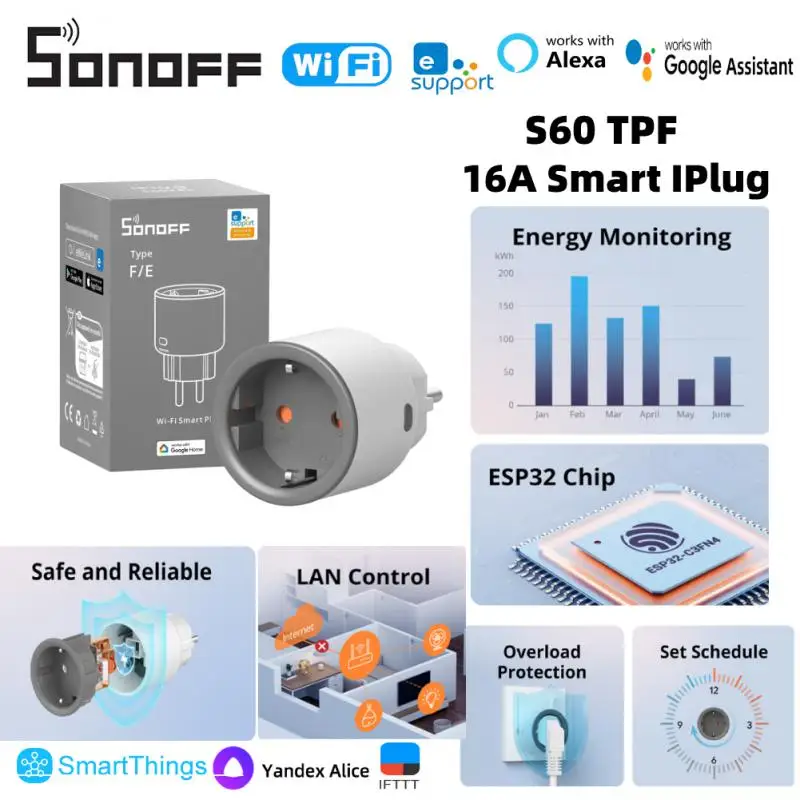 SONOFF S60 EU iPlug Wi-Fi Умная розетка Защита от перегрузки Таймер Smart Scene Дистанционное управление через eWeLink Alexa Google IFTTT
SONOFF S60 EU iPlug Wi-Fi Умная розетка Защита от перегрузки Таймер Smart Scene Дистанционное управление через eWeLink Alexa Google IFTTT