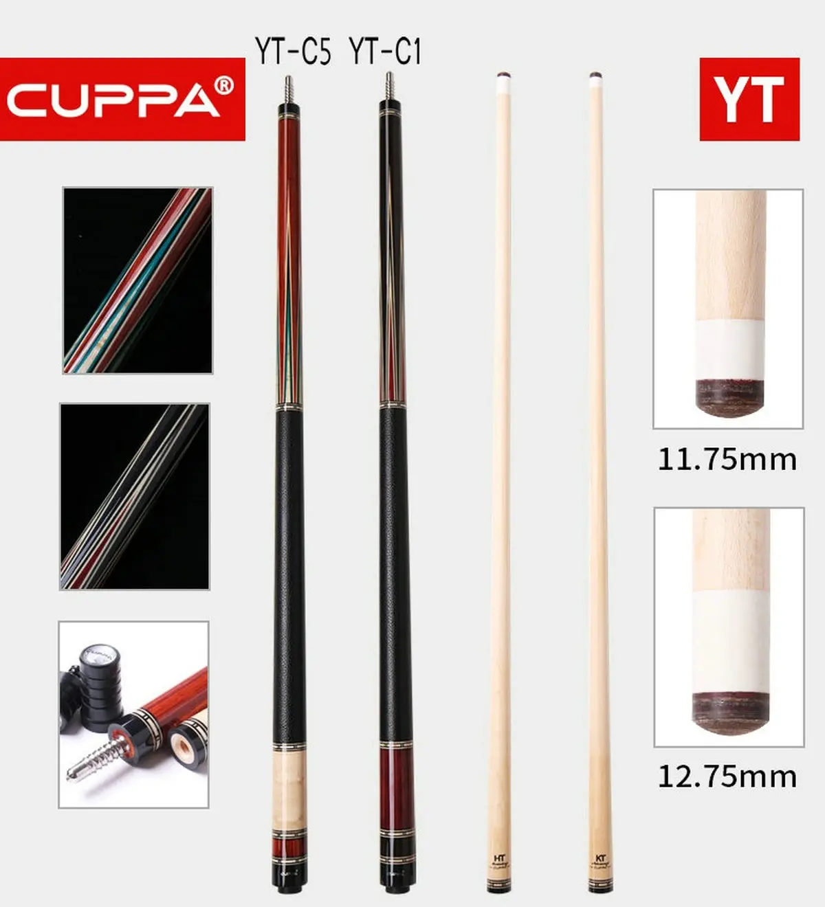 Cuppa YT Adventure 9 Ball Billiard Pool Cue Stick 11.75mm 12.75mm Set
Cuppa YT Adventure 9 Ball Billiard Pool Cue Stick 11.75mm 12.75mm Set