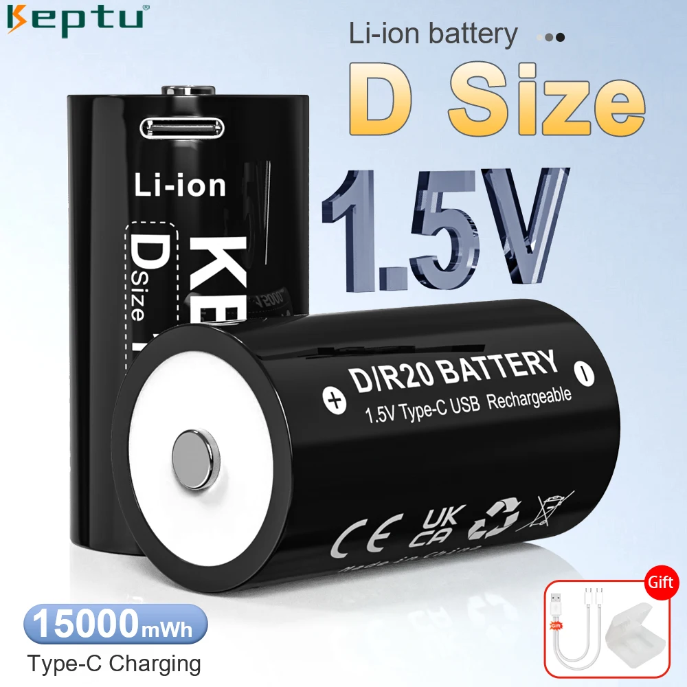 D Size 1.5V 15000mWh Rechargeable Li-ion Battery with USB Charging for Gas Stove, Flashlight, Water Heater, LR20
D Size 1.5V 15000mWh Rechargeable Li-ion Battery with USB Charging for Gas Stove, Flashlight, Water Heater, LR20