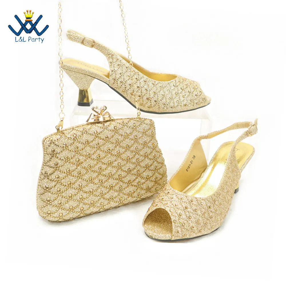 2023 High Quality New Arrivals Nigerian Women Shoes Matching Bag in Golden Color Classics Style Comfortable Heels for Party
2023 High Quality New Arrivals Nigerian Women Shoes Matching Bag in Golden Color Classics Style Comfortable Heels for Party