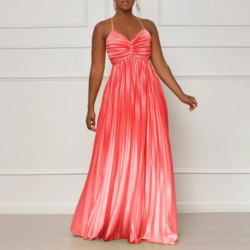 Sexy Women Color Block Spaghetti Strap Backless Evening Cocktail Party Dress Floor-Length Pleated Chic Gown Big Size Summer New
Sexy Women Color Block Spaghetti Strap Backless Evening Cocktail Party Dress Floor-Length Pleated Chic Gown Big Size Summer New