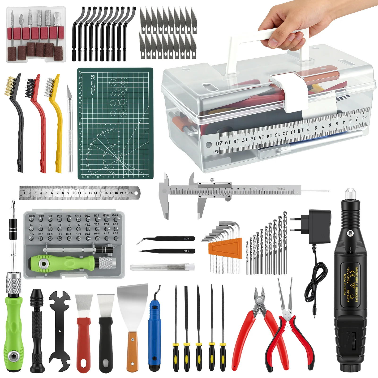 136 Pieces 3D Printer Accessory Set A5 Cutting Mat Electric Screwdriver Pliers Grinding Head With Tool Storage Box For DIY
136 Pieces 3D Printer Accessory Set A5 Cutting Mat Electric Screwdriver Pliers Grinding Head With Tool Storage Box For DIY
