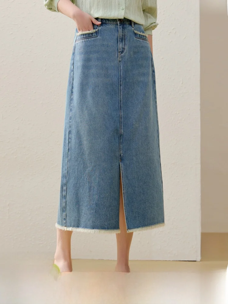 Flounce Hem Denim Skirt Elastic Waist Asymmetrical Split Mid-Length A-Line Skirt for plus Size Women Spring New Arrival
Flounce Hem Denim Skirt Elastic Waist Asymmetrical Split Mid-Length A-Line Skirt for plus Size Women Spring New Arrival