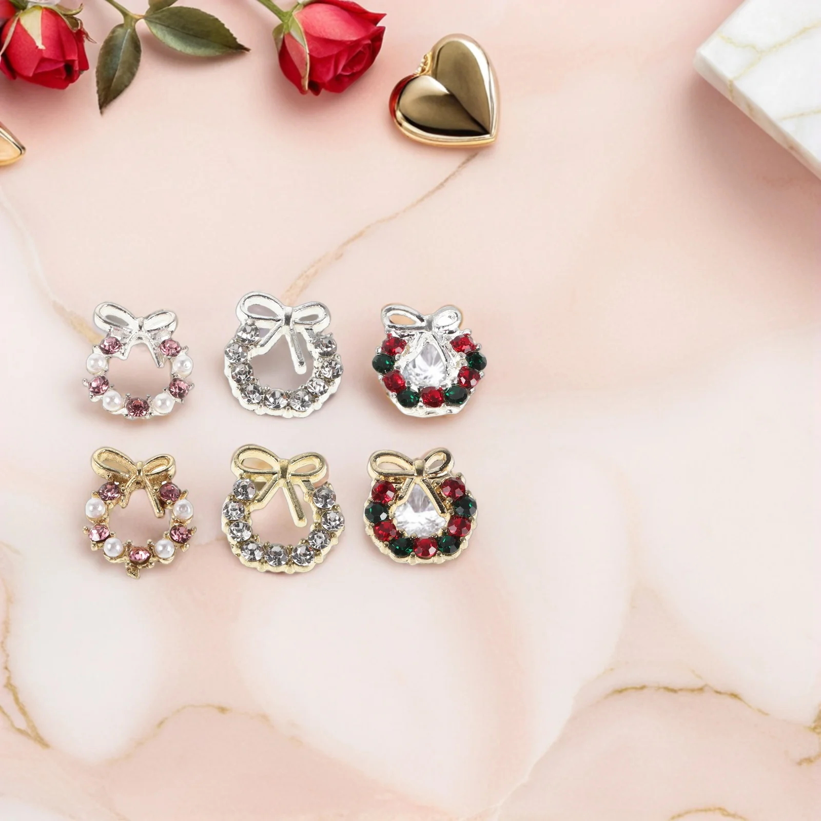 30pcs Nail Charms Metal Bow Wreath Rhinestones Christmas Garland Studs Decorative Manicure Jewels Holiday Nail Art Accessories
30pcs Nail Charms Metal Bow Wreath Rhinestones Christmas Garland Studs Decorative Manicure Jewels Holiday Nail Art Accessories