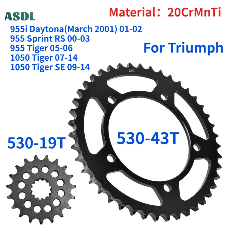 For Triumph 955 Daytona Sprint Tiger 1050 Tiger 2007-2014 Motorcycle Front and Rear Sprockets 530 Chian 43T 19T Gear Wheel
For Triumph 955 Daytona Sprint Tiger 1050 Tiger 2007-2014 Motorcycle Front and Rear Sprockets 530 Chian 43T 19T Gear Wheel