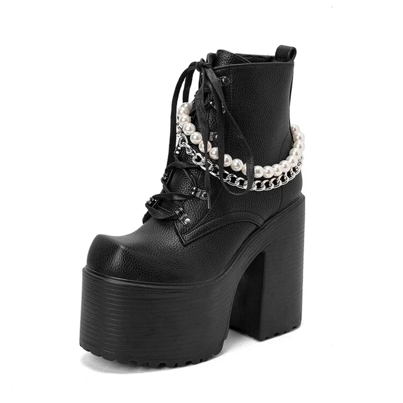 BLXQPYT Zapatos De Mujer Luxry fashion Pearl chain Thick Bottom Platform Heels Square Toe Zip Ankle Boots Winter Women Shoes3286
BLXQPYT Zapatos De Mujer Luxry fashion Pearl chain Thick Bottom Platform Heels Square Toe Zip Ankle Boots Winter Women Shoes3286