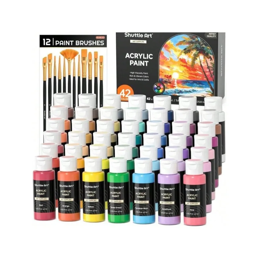 Shuttle Art Acrylic Paint, 42 Colors Acrylic Paint Set With 12 Brushes, 2oz/60ml Bottles, Rich Pigmented, Water Proof, Premium
Shuttle Art Acrylic Paint, 42 Colors Acrylic Paint Set With 12 Brushes, 2oz/60ml Bottles, Rich Pigmented, Water Proof, Premium