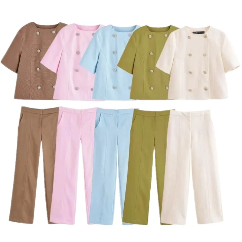 Spring 2025 Women's Faion Casual round Ne ort Sve Double Breasted Top And Long Pants Ensemble Ele Sle
Spring 2025 Women's Faion Casual round Ne ort Sve Double Breasted Top And Long Pants Ensemble Ele Sle