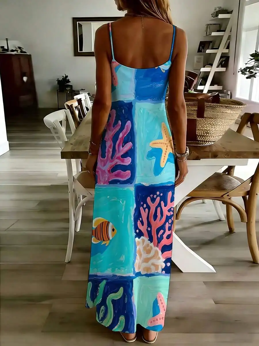 Colorful Ocean Print Sleeveless Maxi Dress With Starfish Coral Fish Pattern For Women Casual Beach Summer Outfit
Colorful Ocean Print Sleeveless Maxi Dress With Starfish Coral Fish Pattern For Women Casual Beach Summer Outfit