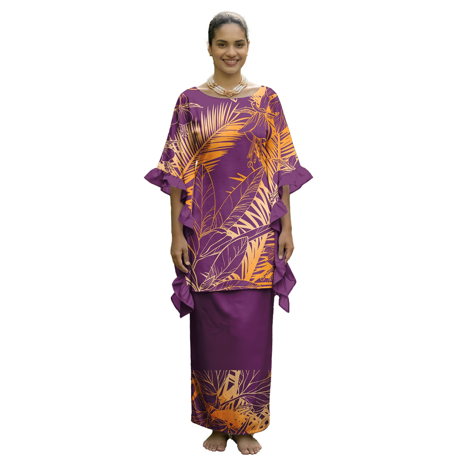Holiday Ruffle Sleeve Ladies Samoan Puletasi Tribal Style Polynesian Women Puletasi Hawaiian Floral Flounce Sleeve Ladies Wear
Holiday Ruffle Sleeve Ladies Samoan Puletasi Tribal Style Polynesian Women Puletasi Hawaiian Floral Flounce Sleeve Ladies Wear