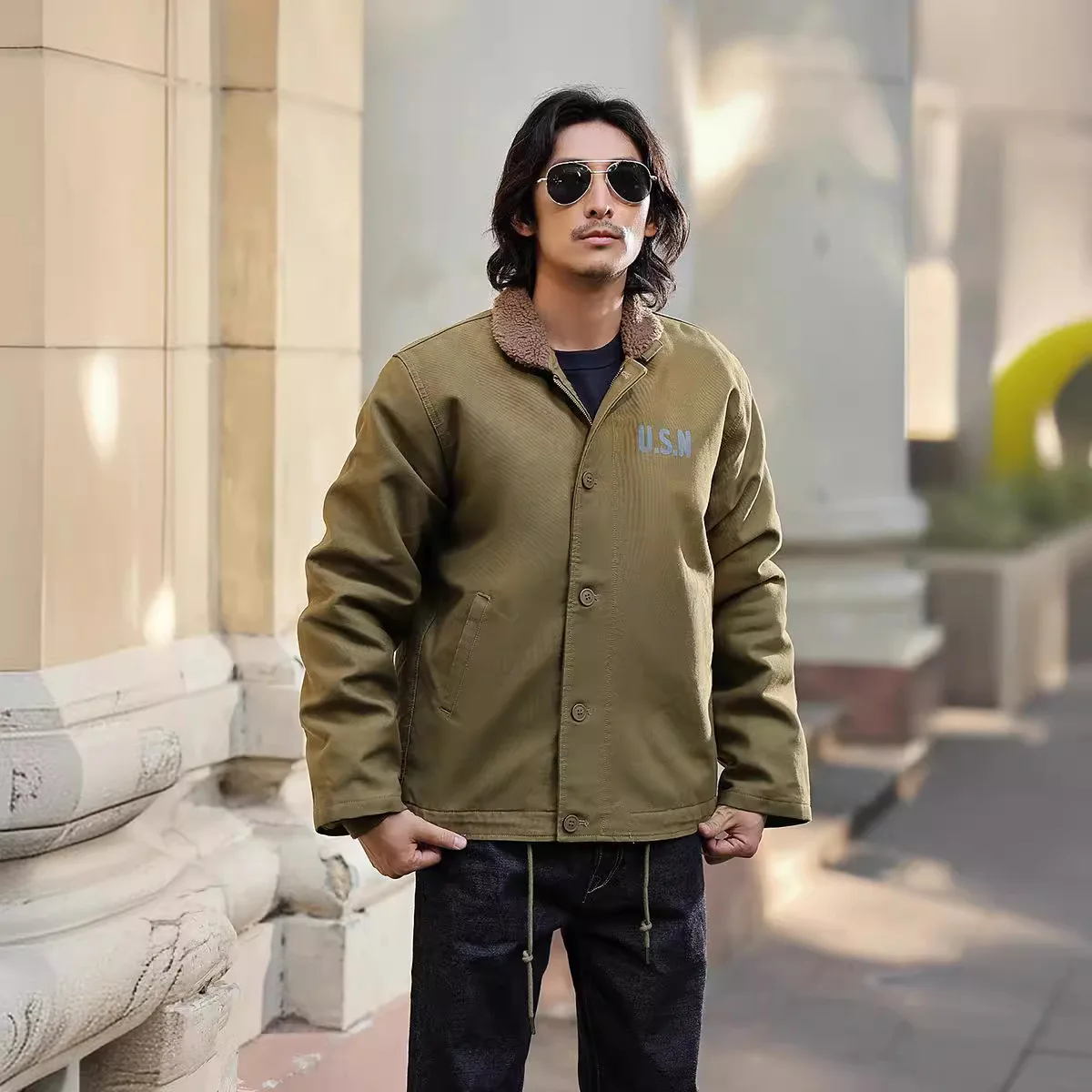 Thiened Men's Lamb Velvet Cotton Jaet Sea Deing Coat Long Sle Flip Collar Cotton Fabric Board irt Sle Autumn Winter
Thiened Men's Lamb Velvet Cotton Jaet Sea Deing Coat Long Sle Flip Collar Cotton Fabric Board irt Sle Autumn Winter