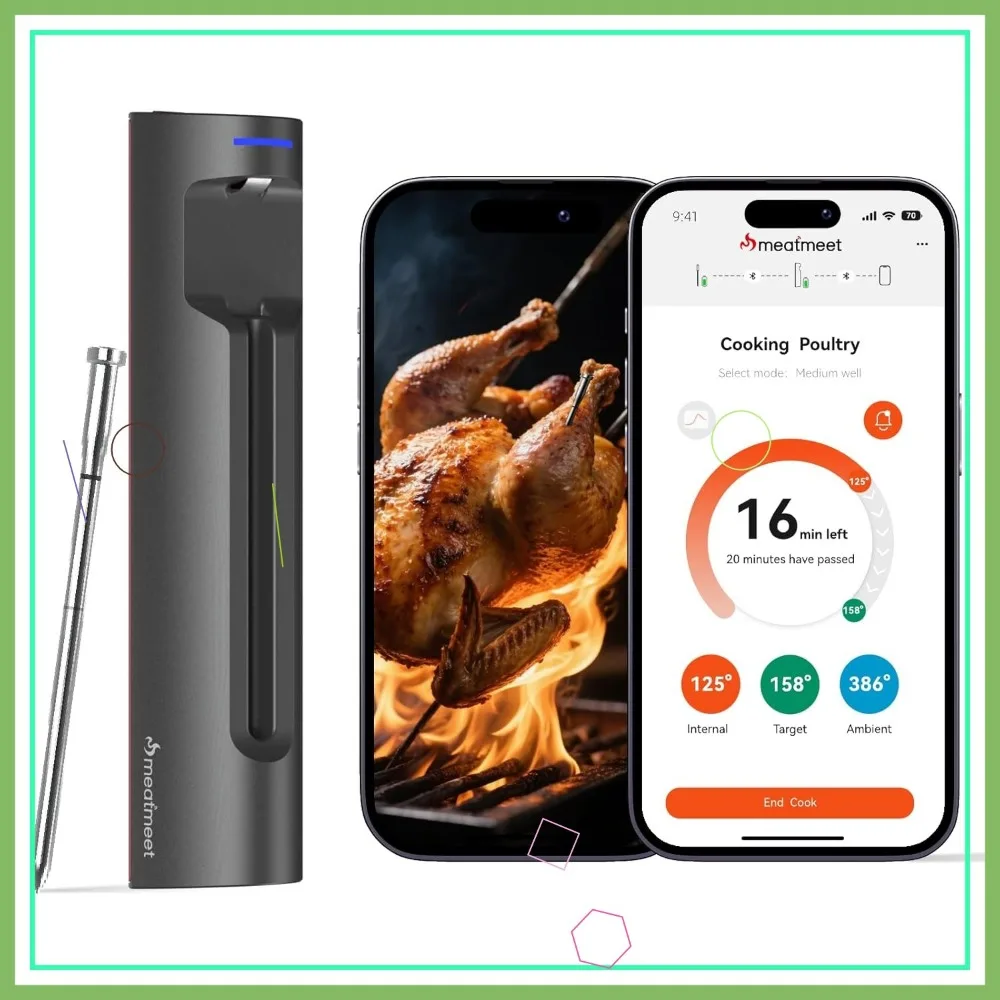 S Pro Bluetooth Meat Thermometer with 6 Sensors, 1080°F Heat, EasySmart App for Oven/Grill/BBQ/Air Fryer
S Pro Bluetooth Meat Thermometer with 6 Sensors, 1080°F Heat, EasySmart App for Oven/Grill/BBQ/Air Fryer