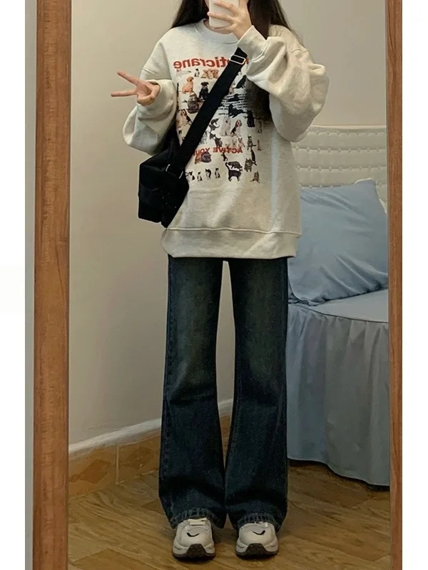 Loose Women's Bell Bottom Jeans High Waist Casual Blue Grey Denim Pants Autumn Winter plus Size Pear Shape Slimming Trousers
Loose Women's Bell Bottom Jeans High Waist Casual Blue Grey Denim Pants Autumn Winter plus Size Pear Shape Slimming Trousers