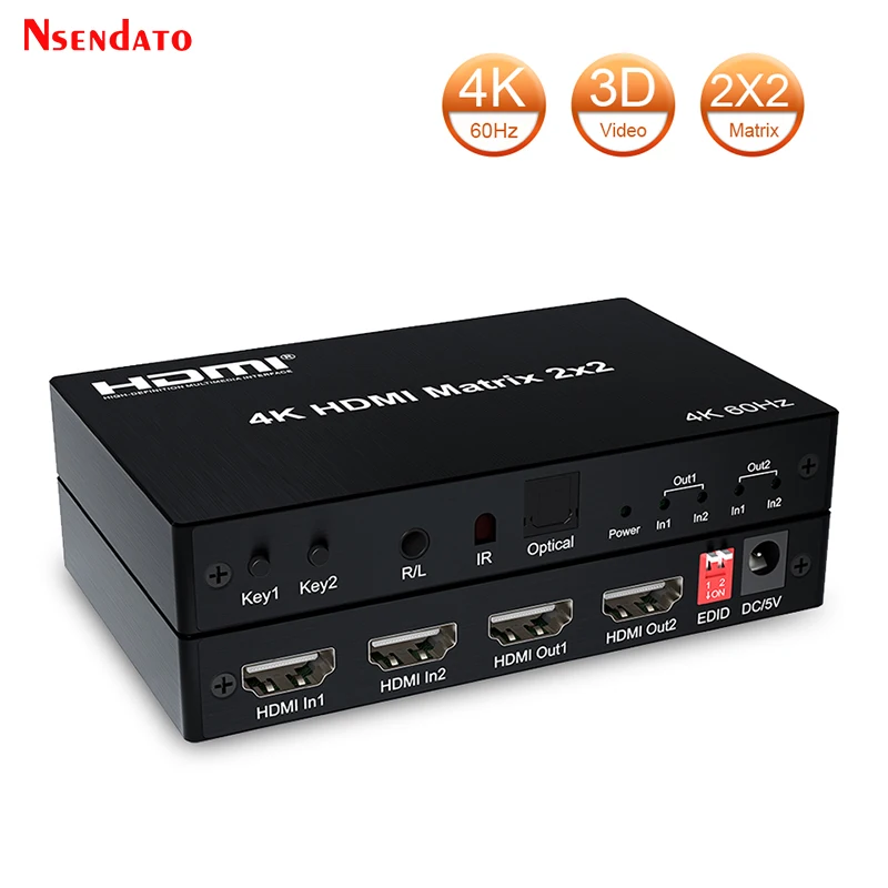 4K 60HZ HDMI Matrix Switch 2X2 2 in 2 out Matrix HDMI Switch Splitter Converter With EDID Optical For Dolby PC PS4 to TV Monitor
4K 60HZ HDMI Matrix Switch 2X2 2 in 2 out Matrix HDMI Switch Splitter Converter With EDID Optical For Dolby PC PS4 to TV Monitor