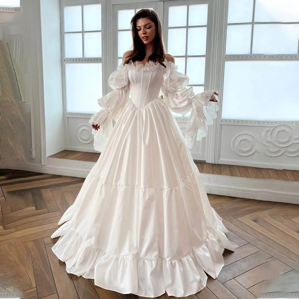 Detachable Long Puff Sleeves Lace Around Strapless Satin Bridal Grown Wedding Dresses Ruffles Bridal Grown 2026 Vestido De Noiv
Detachable Long Puff Sleeves Lace Around Strapless Satin Bridal Grown Wedding Dresses Ruffles Bridal Grown 2026 Vestido De Noiv